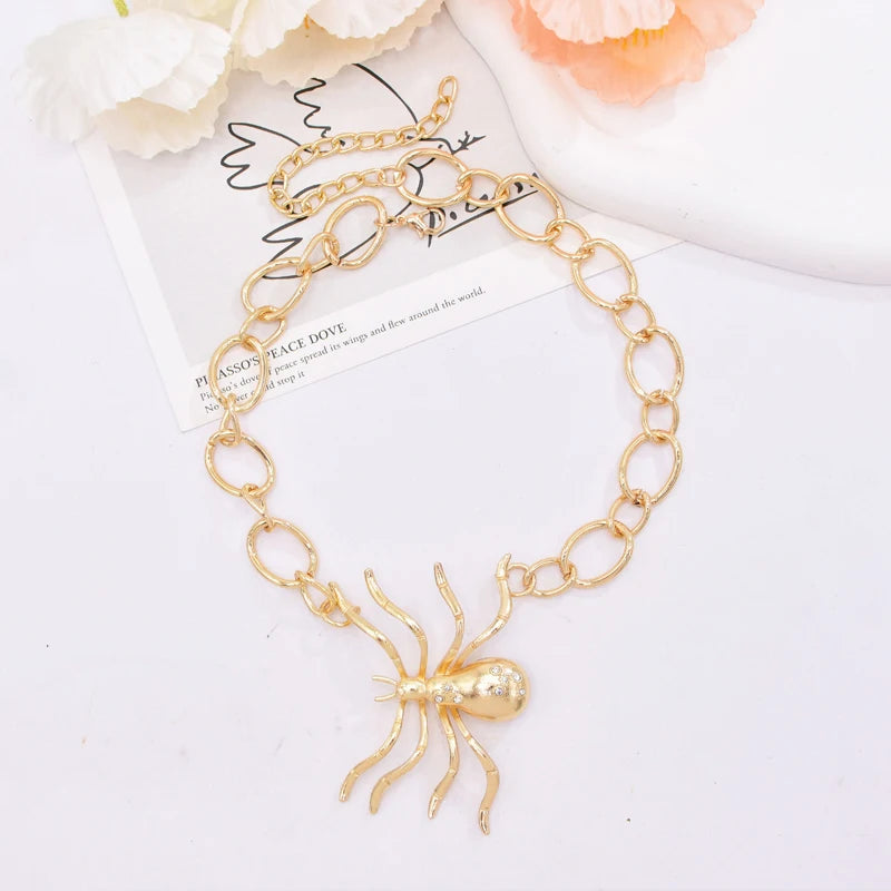 Alloy Diamond Inlay Spider Jewelry Set Euramerican Exaggerated Vogue Earring Necklace Ring Brooch Lady Accessories