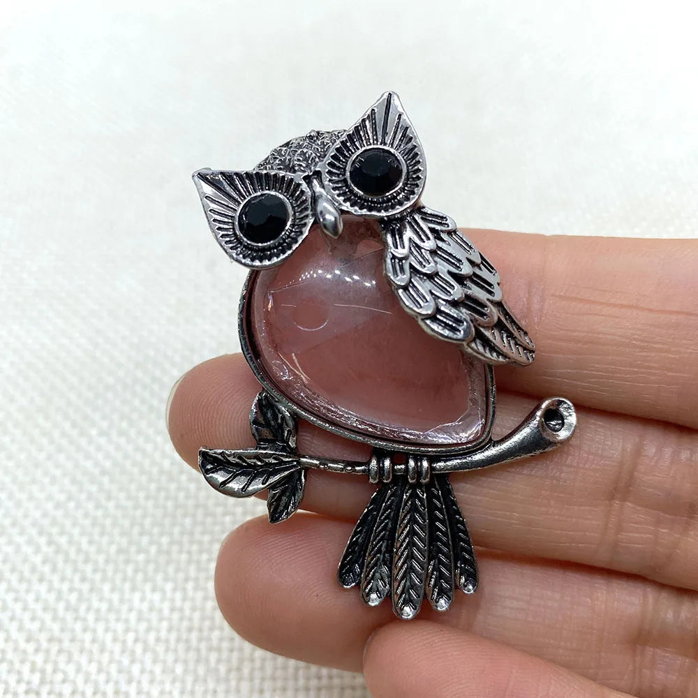 Zinc Alloy Inlay Red Agate Pendant 35x46mm Natural Stone Owl Shaped Tiger Eye Brooch Charm Jewelry DIY Necklace Accessories