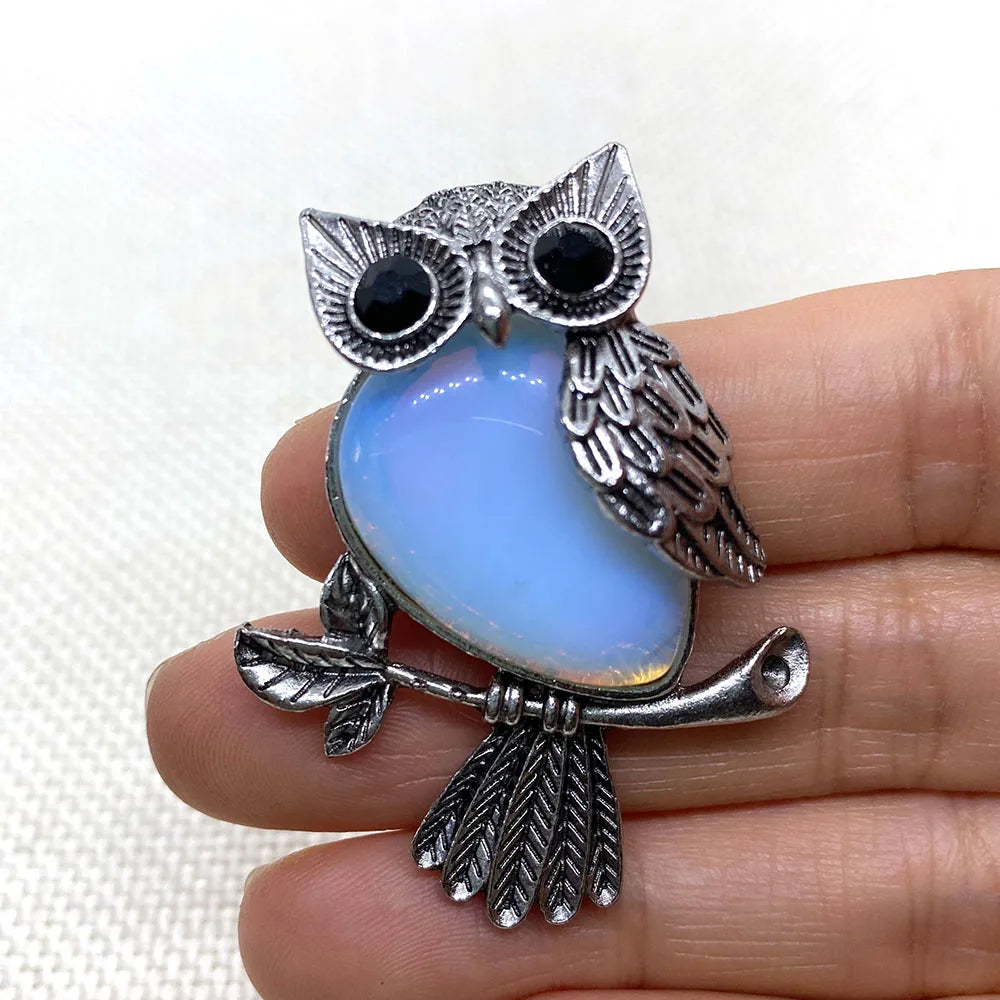 Zinc Alloy Inlay Red Agate Pendant 35x46mm Natural Stone Owl Shaped Tiger Eye Brooch Charm Jewelry DIY Necklace Accessories