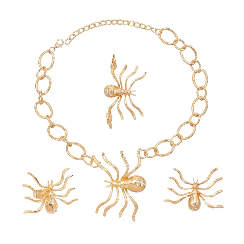 Alloy Diamond Inlay Spider Jewelry Set Euramerican Exaggerated Vogue Earring Necklace Ring Brooch Lady Accessories