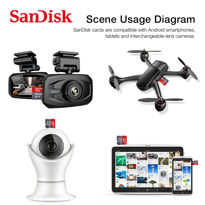 SanDisk Micro SD Memory Ultra TF Flash Card A1 V10 C10 U1 32GB 64G 128G 256G for Camera Phone Nintendo Switch Tablet Drone