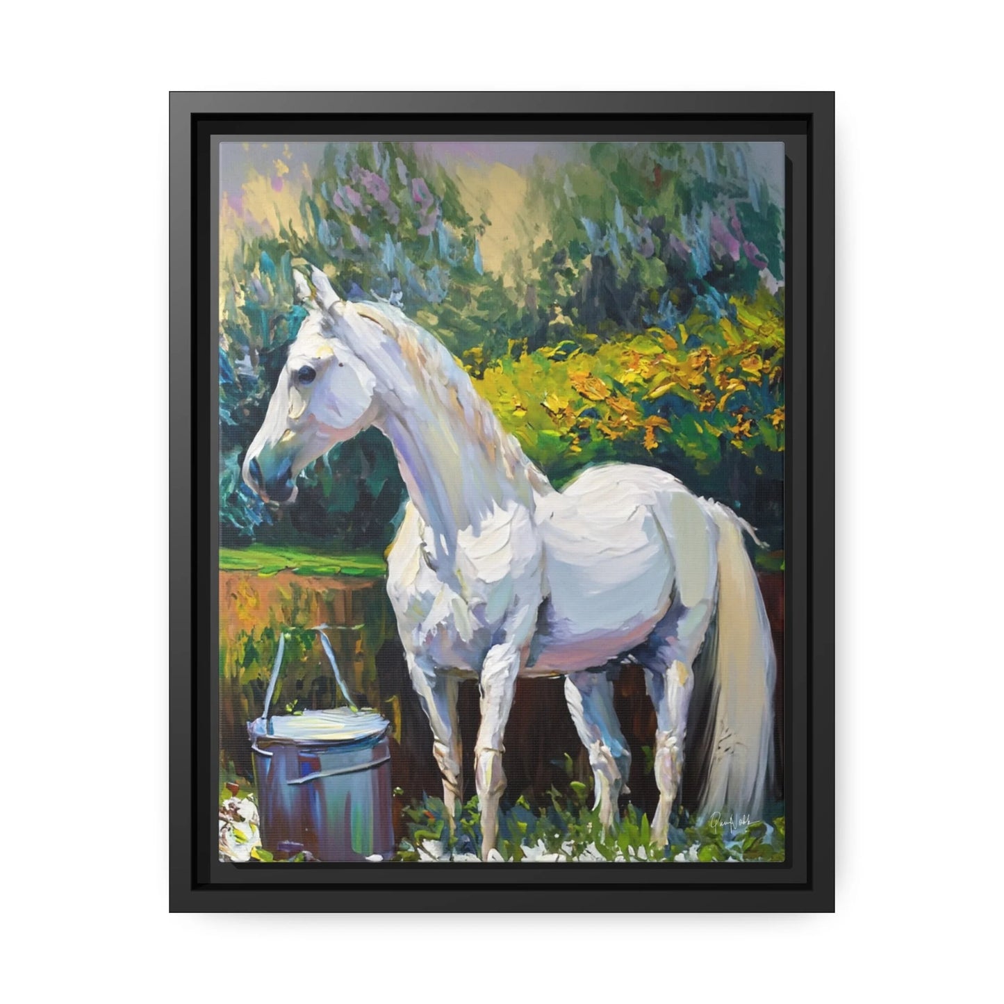 WHITE HORSE in the GARDEN Canvas Wall Art - by Queennoble