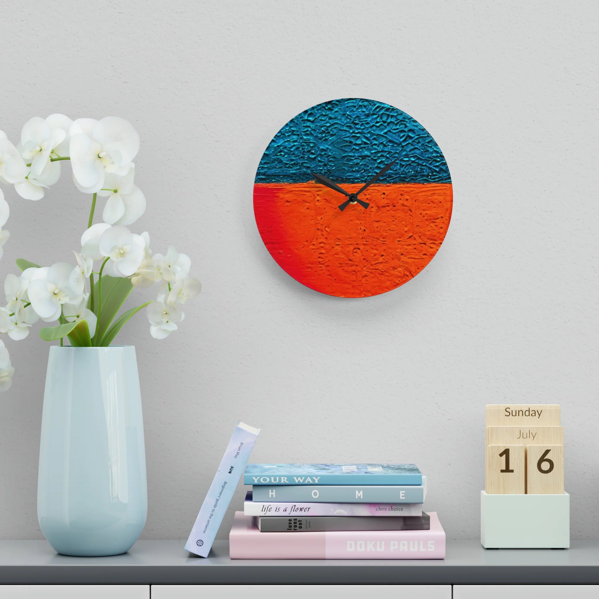 BLUE and ORANGE Abstract Wall Clock Collectible by Queennoble