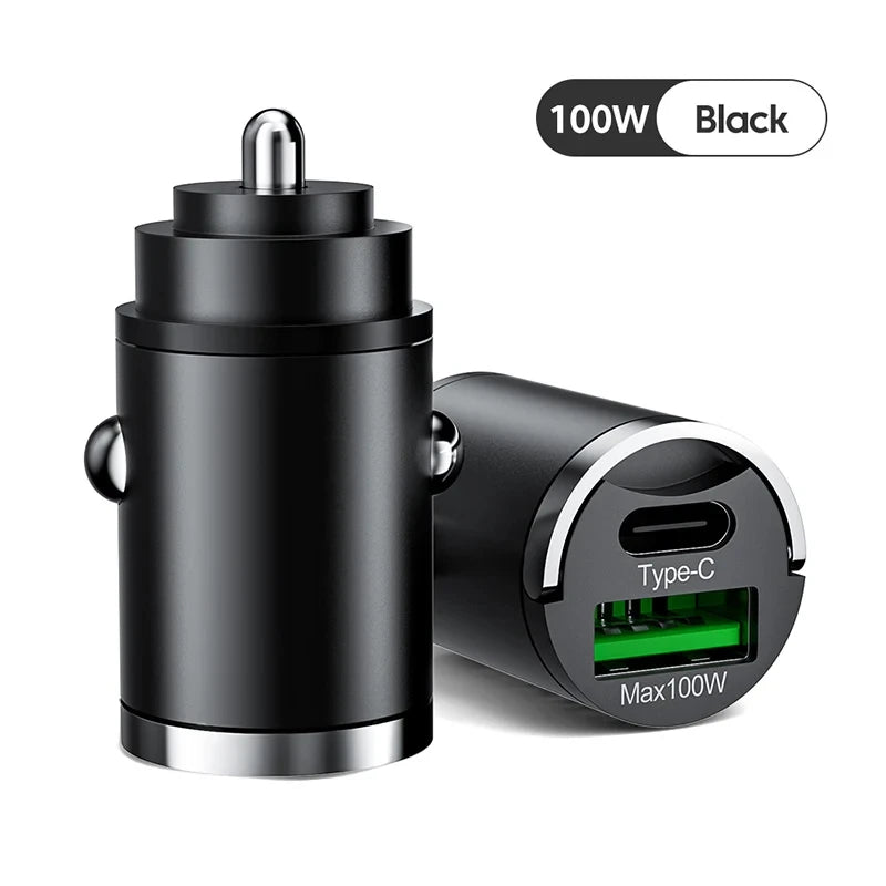 100W Car Charger Lighter PD Fast Charging For IPhone QC3.0 Mini USB Type C Mini Car Phone Charger For Samsung Huawei xiaomi