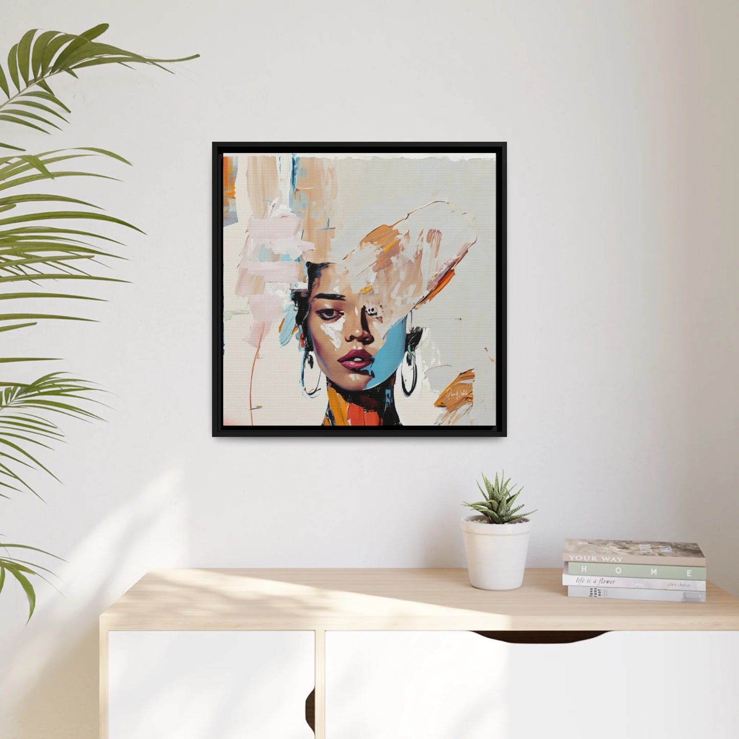 Woman Abstract Portrait Canvas Wall Art with Frame