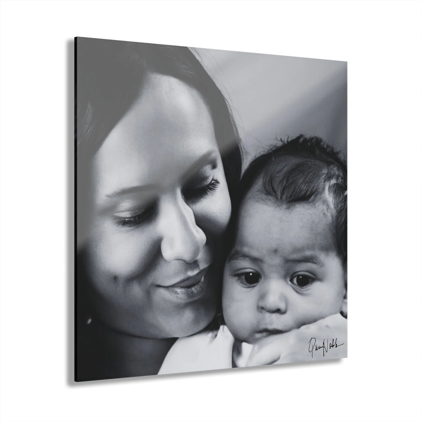 Mother and Child in Black and White Photography - Acrylic Wall Art by Queennoble