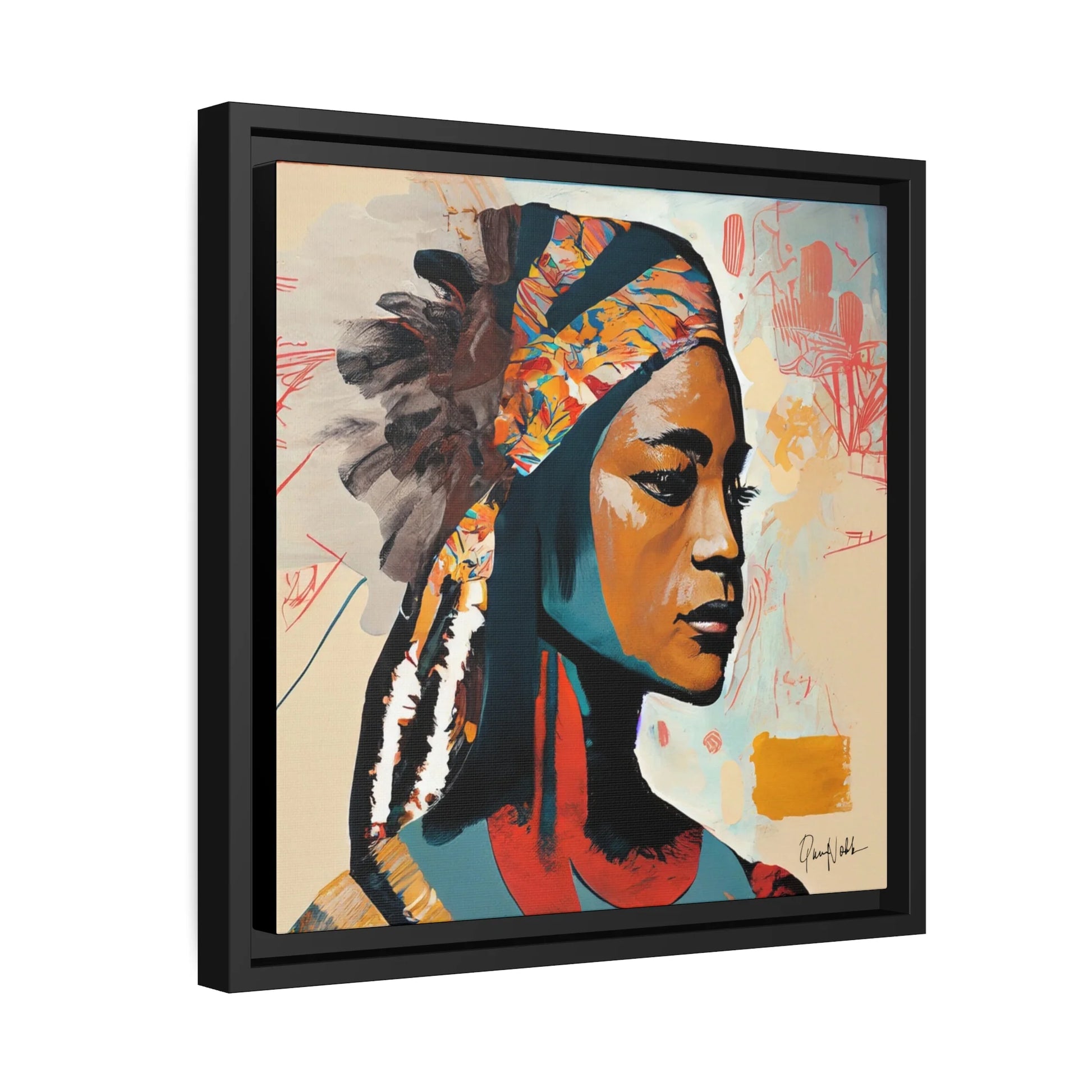 Native Indian Lady Portrait Canvas Wall Art with Frame