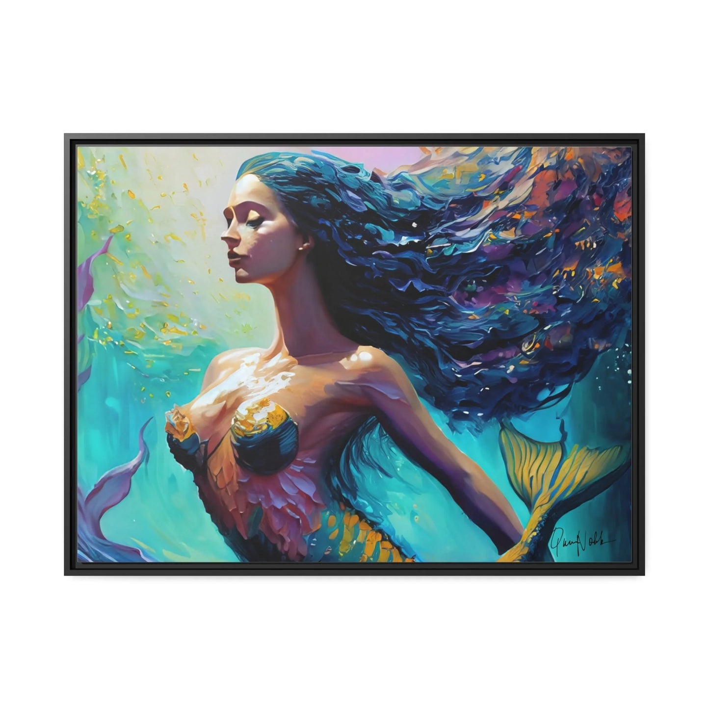 Mermaid Canvas Wall Art with Frame - by Queennoble