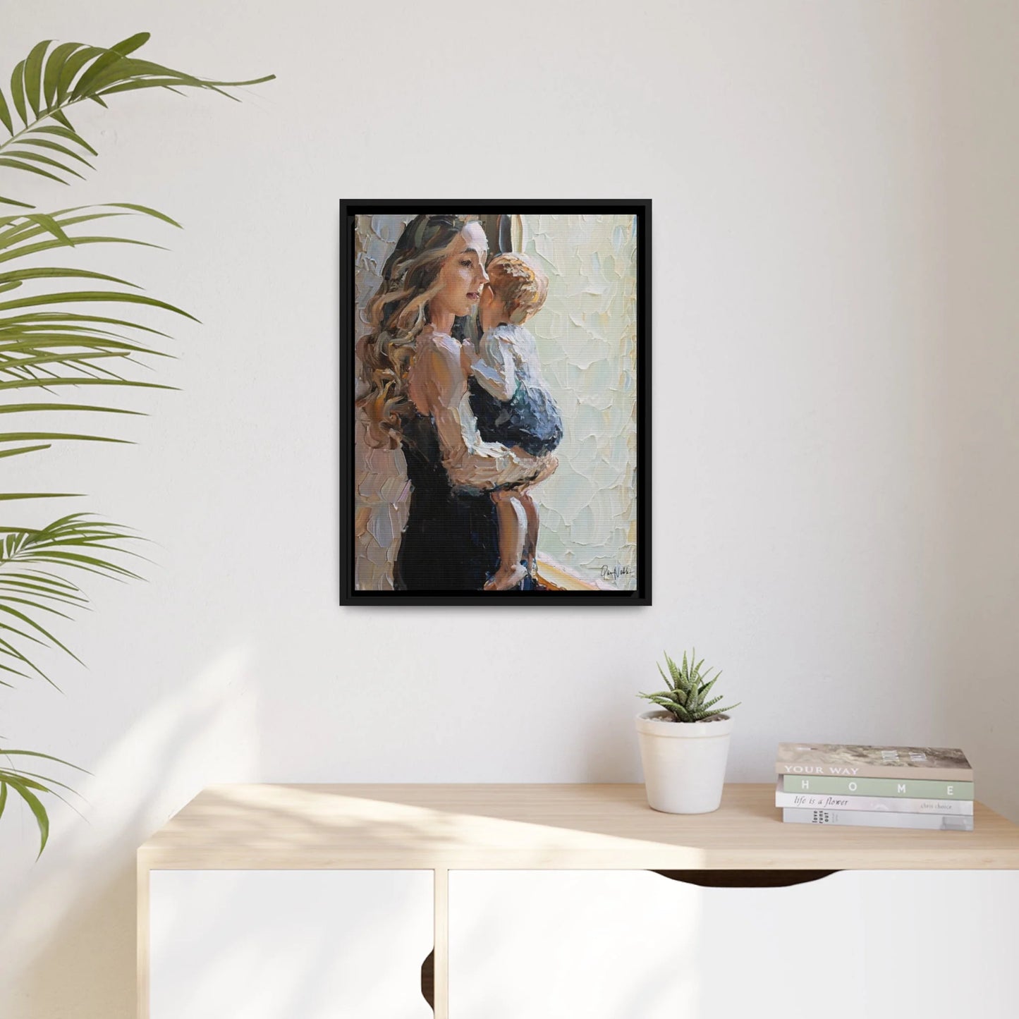 MOTHER and CHILD by the WINDOW Canvas Wall Art - by Queennoble