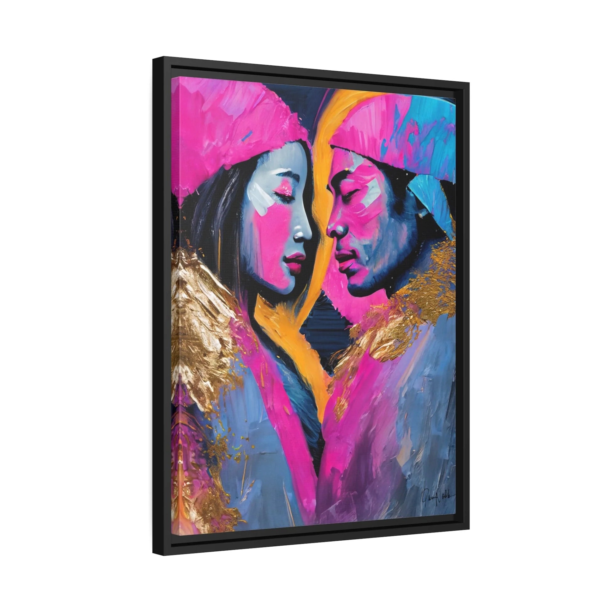 COLORFUL LOVE COUPLE PORTRAIT Canvas Wall Art - by Queennoble