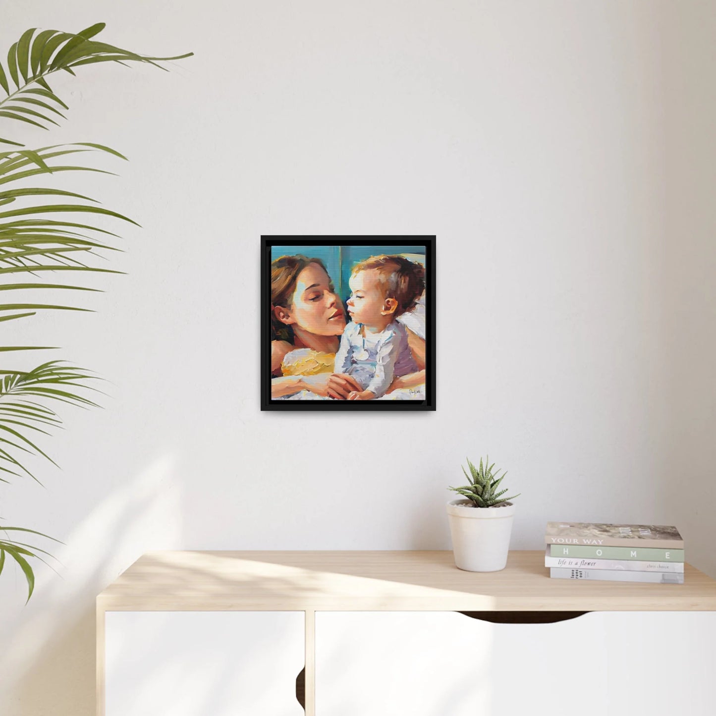 Framed Canvas Wall Art Mother and Toddler - by Queennoble