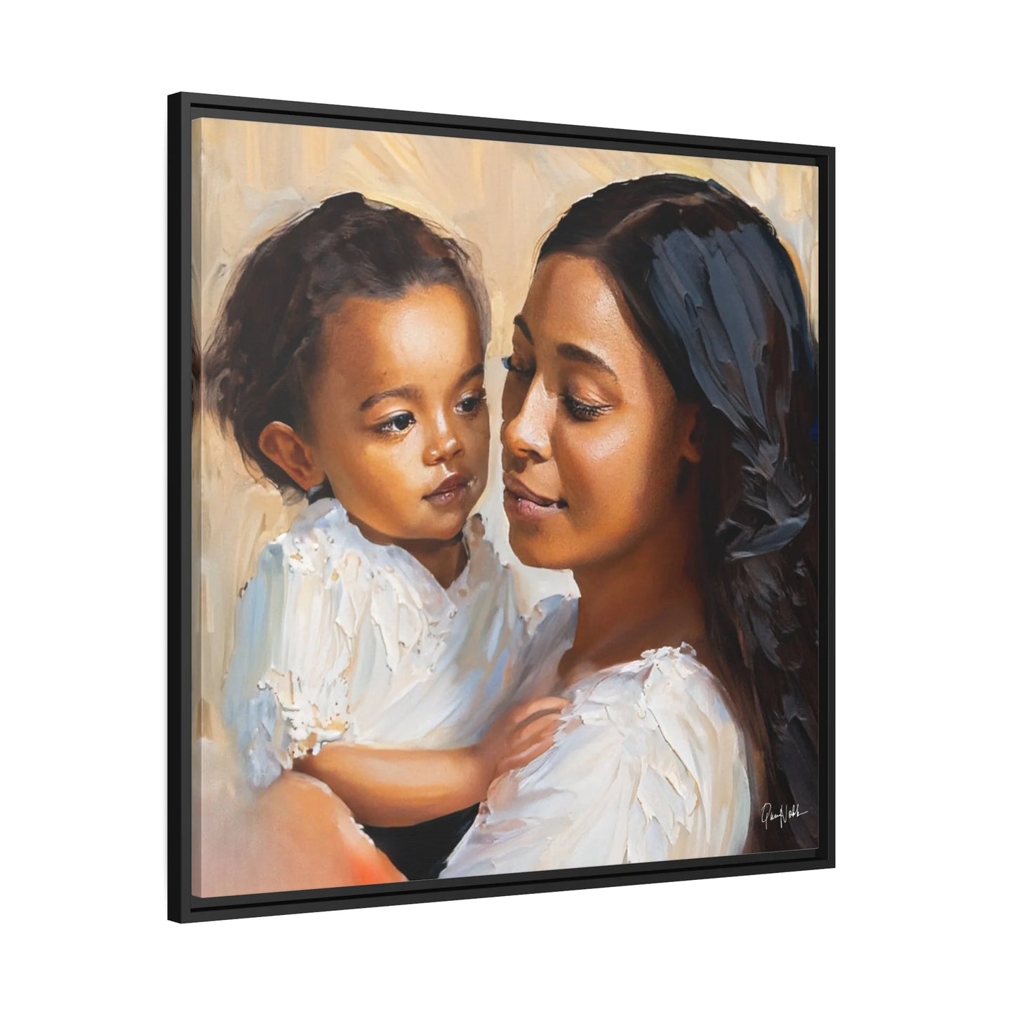 Mother and Child Portrait Canvas Wall Art with Frame - Queennoble