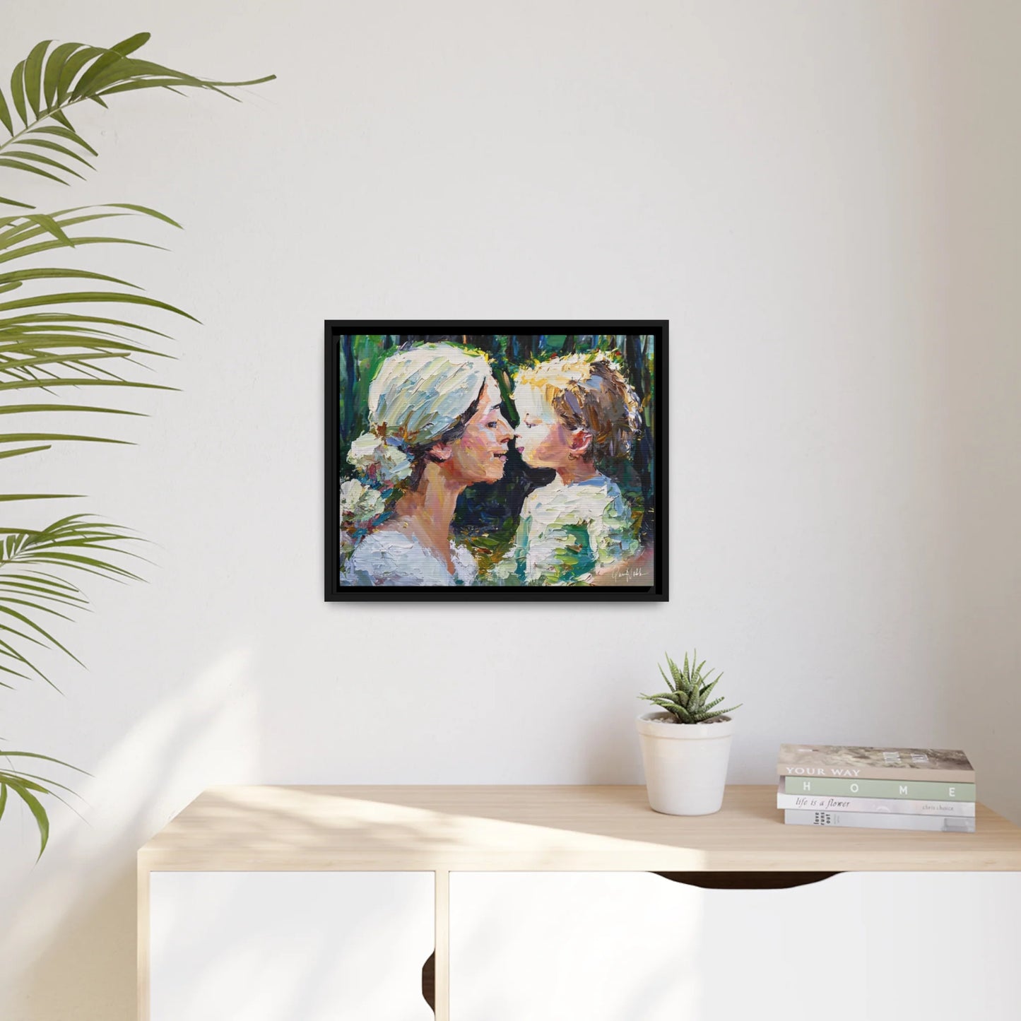 Mother and Child Canvas Wall Art with Frame by Queennoble