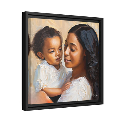 Mother and Child Portrait Canvas Wall Art with Frame - Queennoble