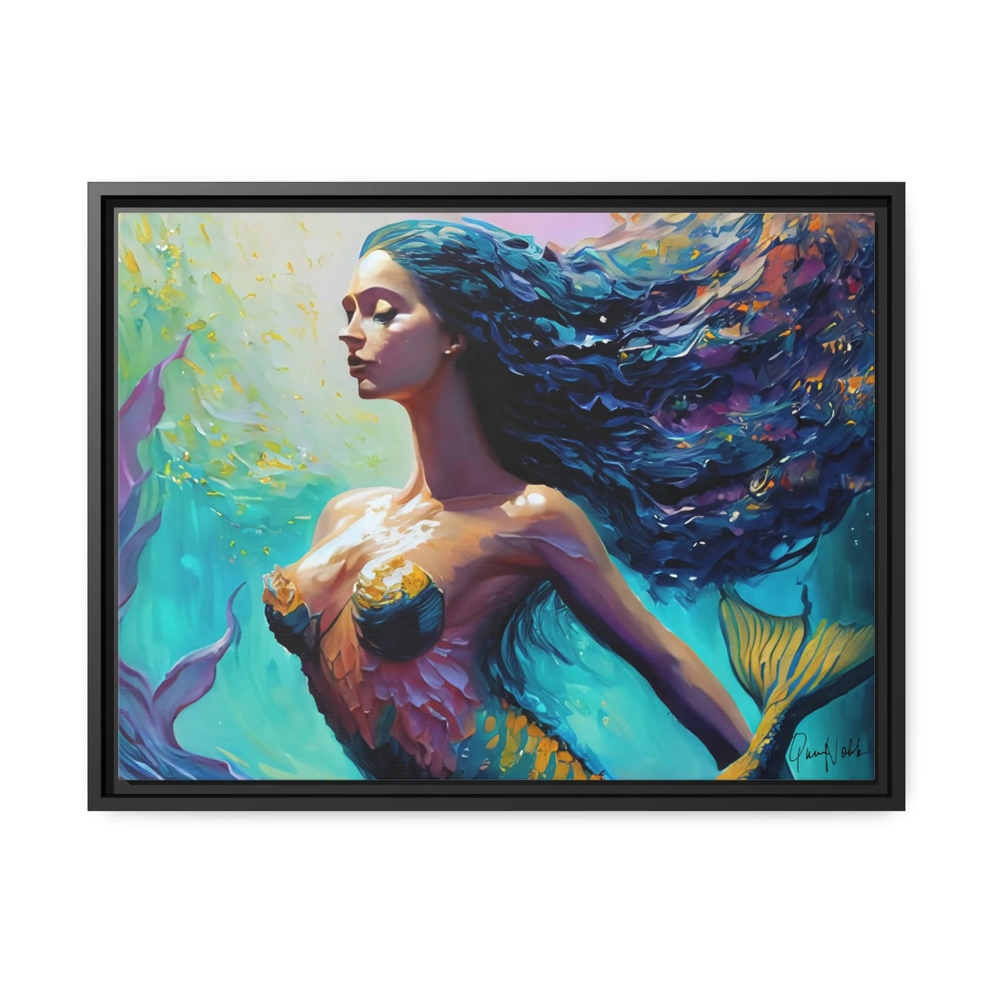 Mermaid Canvas Wall Art with Frame - by Queennoble