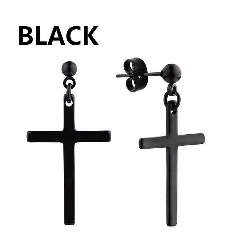 1Pair Punk Stainless Steel Cross Pendant Hoop Earrings For Men Women Not Fade Ear Rings Hip Hop Male Jewelry