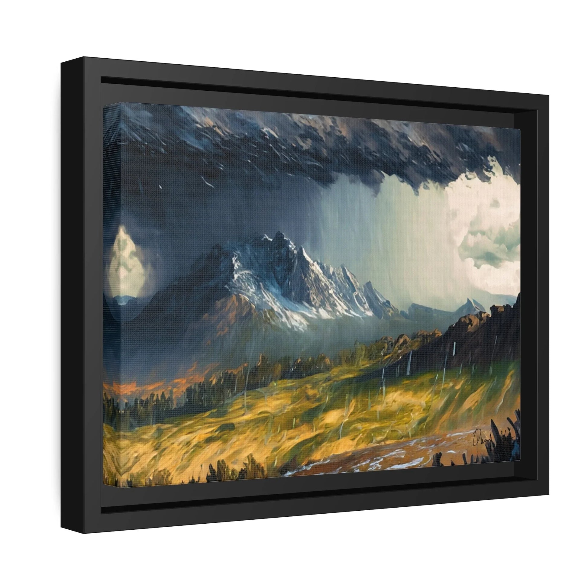 Landscape Raining in the Mountains Canvas Wall Art - by Queennoble