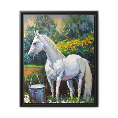 WHITE HORSE in the GARDEN Canvas Wall Art - by Queennoble