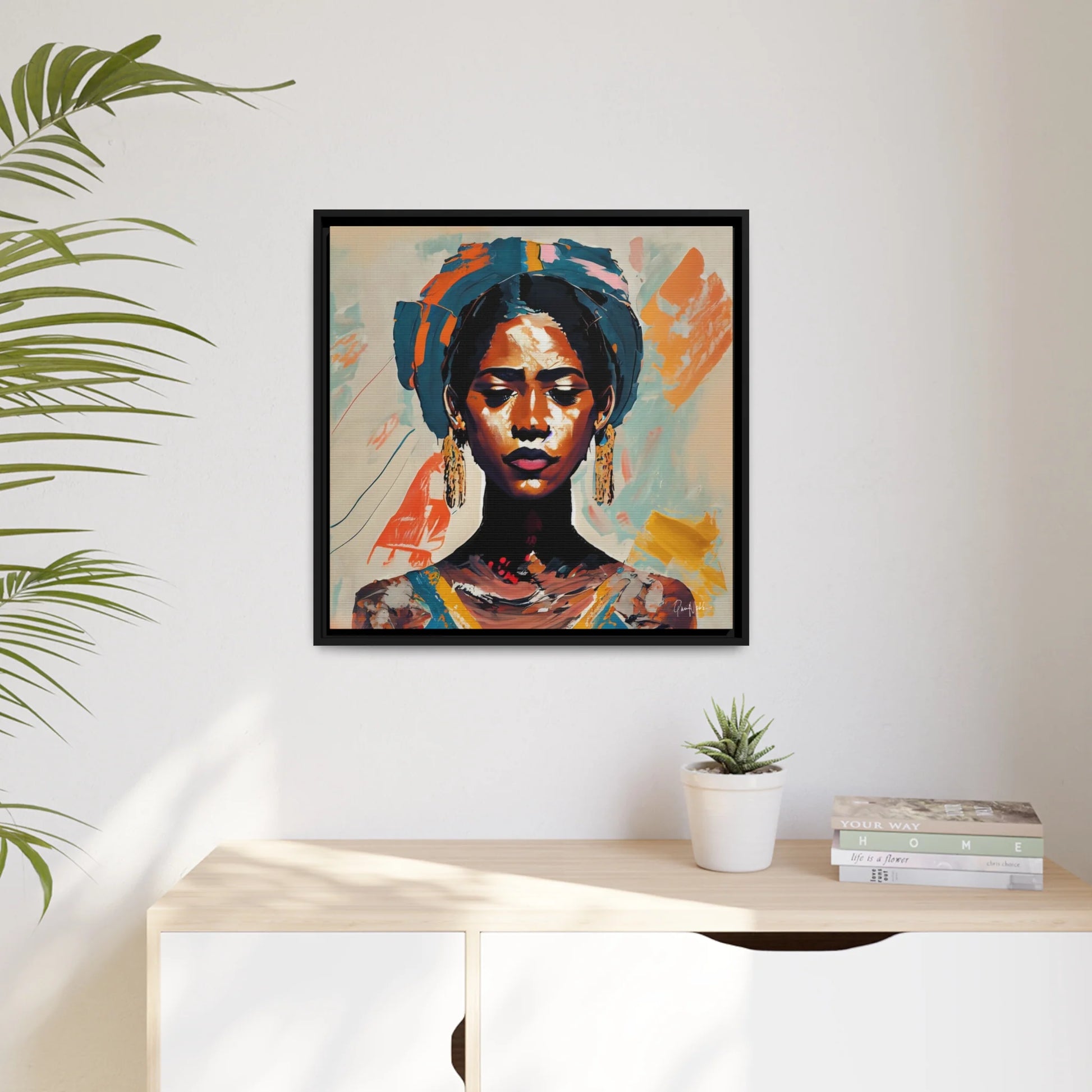 Woman with Turban Portrait Canvas Wall Art with Frame