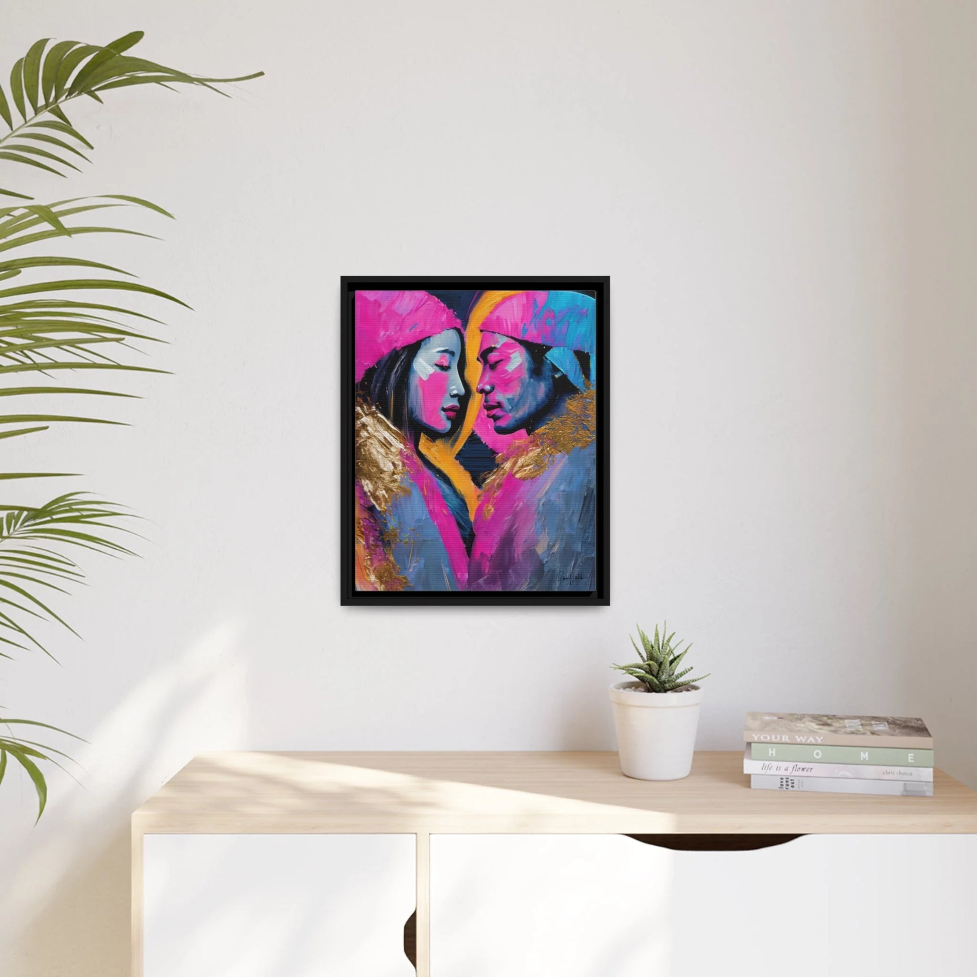 COLORFUL LOVE COUPLE PORTRAIT Canvas Wall Art - by Queennoble