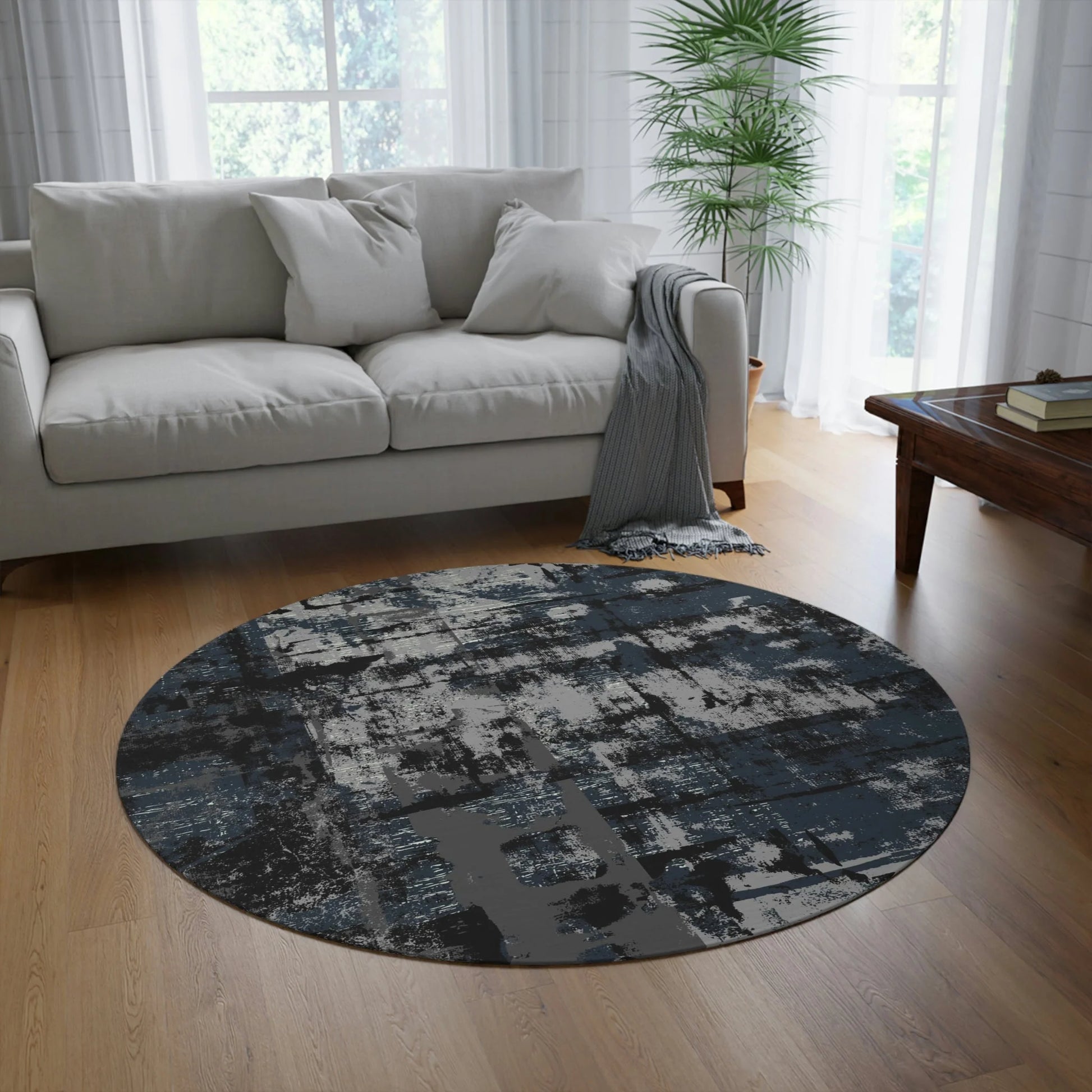 Meditation Multi-Purpose Designer round Rug NAVY BLUE