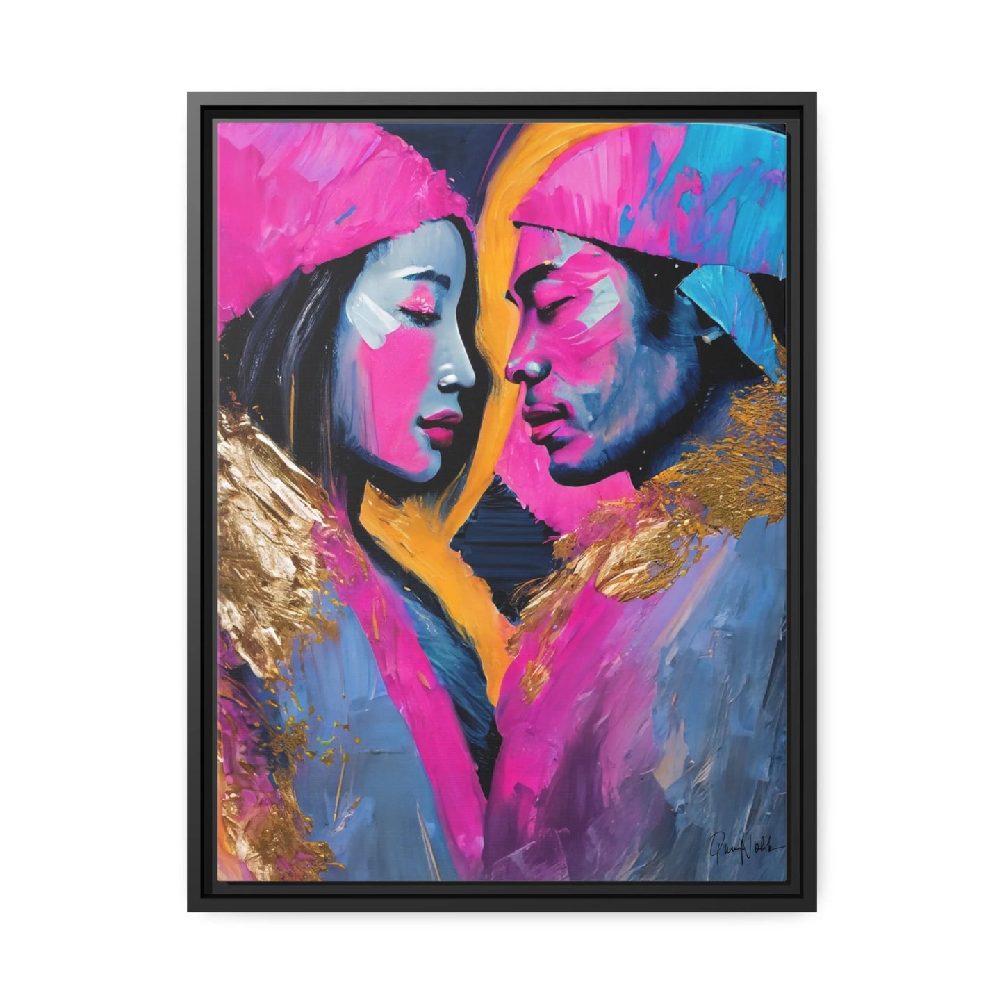 COLORFUL LOVE COUPLE PORTRAIT Canvas Wall Art - by Queennoble