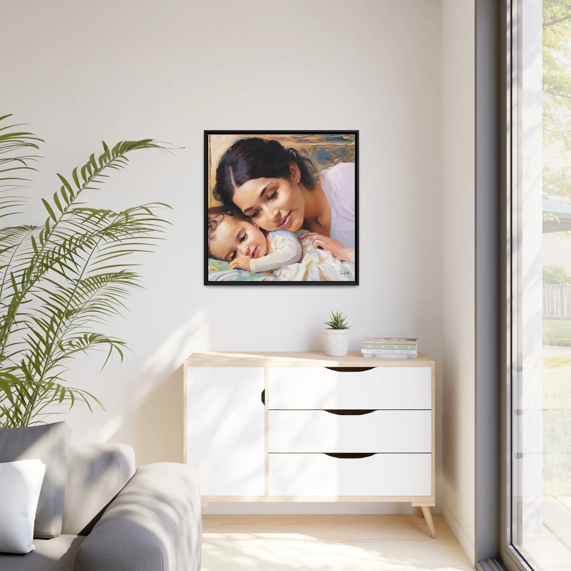 Framed Canvas Wall Art MOTHER and BABY - by Queennoble