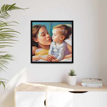 Framed Canvas Wall Art Mother and Toddler - by Queennoble