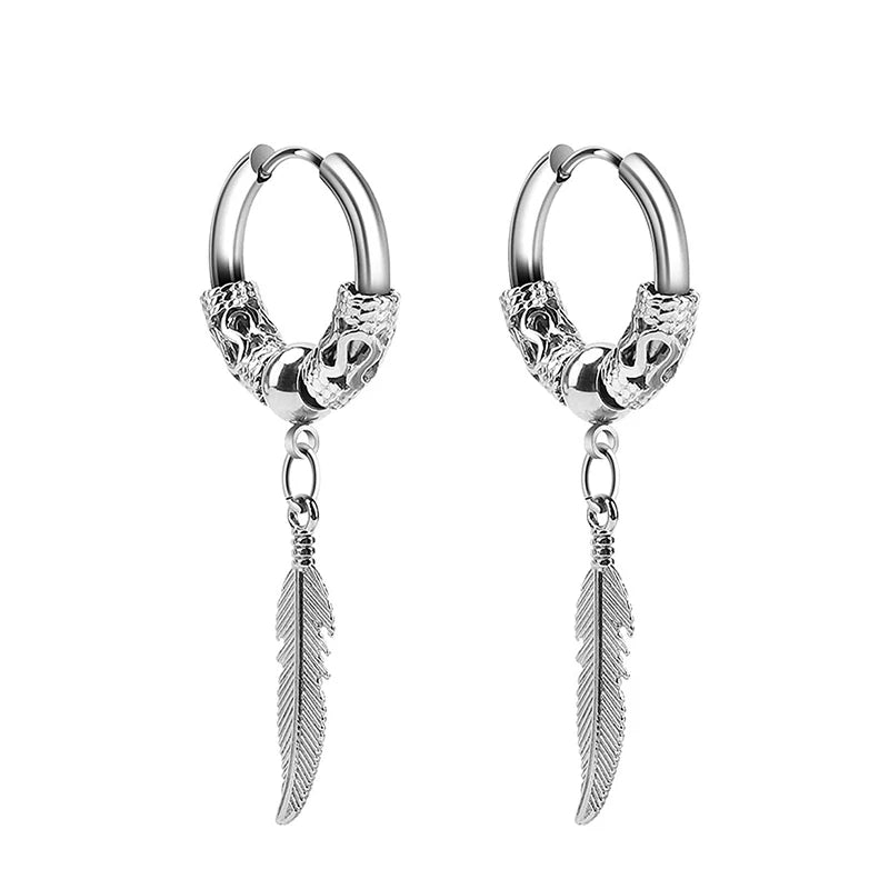1Pair Punk Stainless Steel Cross Pendant Hoop Earrings For Men Women Not Fade Ear Rings Hip Hop Male Jewelry