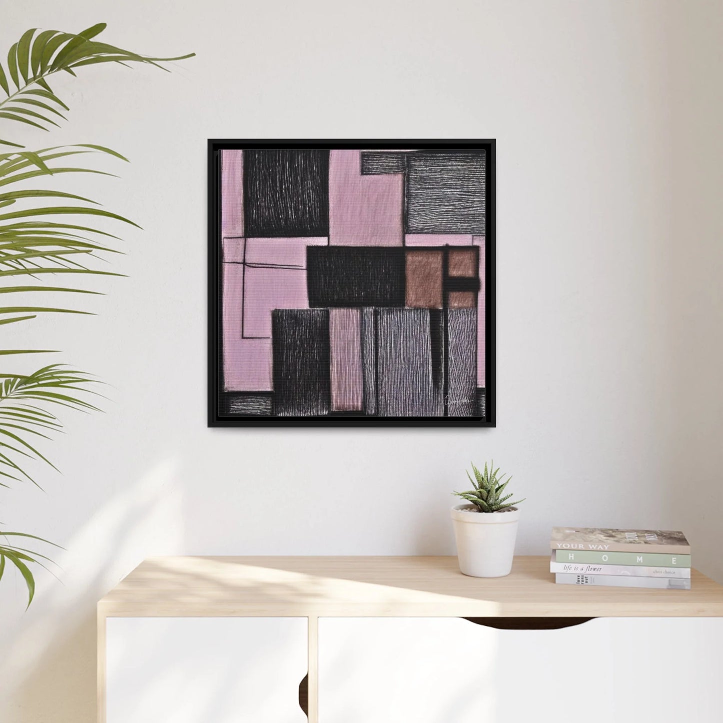 PINK GEOMETRIC Canvas Wall Art Matte with Frame by Queennoble