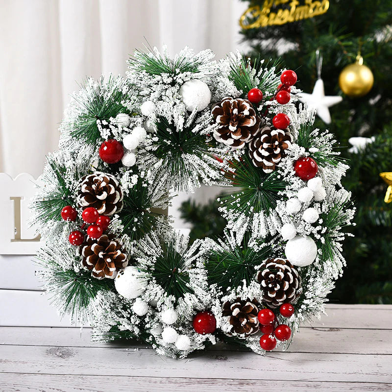 Christmas Artificial Pinecone Red Berries Wreath Front Door Window Decoration