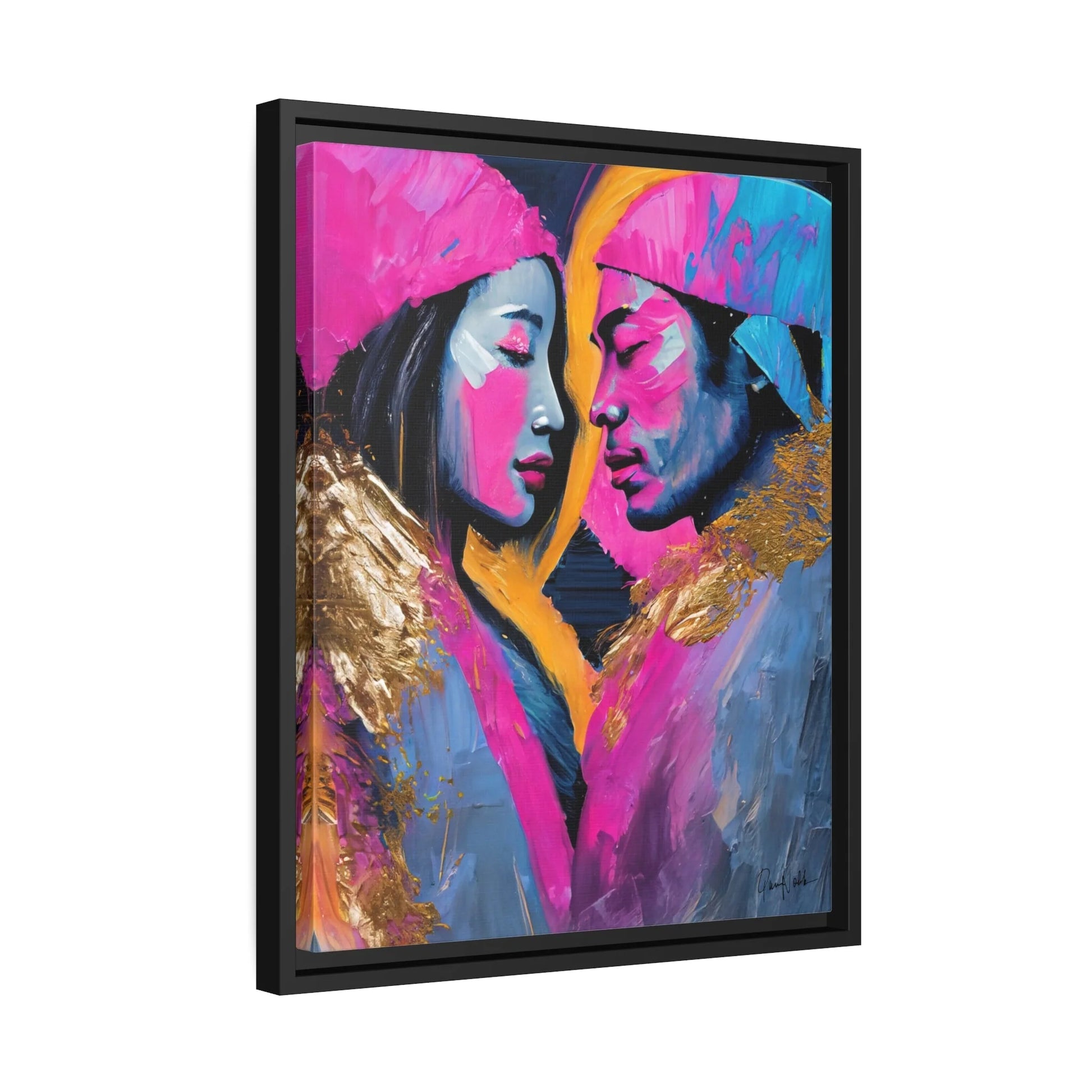 COLORFUL LOVE COUPLE PORTRAIT Canvas Wall Art - by Queennoble