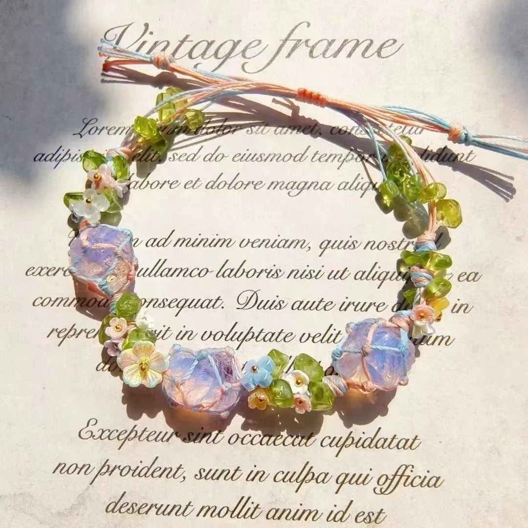 Natural Jade Crystal Flower Bracelet Bangle Exquisite Design Young Girls Real Gemstone Fashion Jewelry Best Seller Holiday Gift