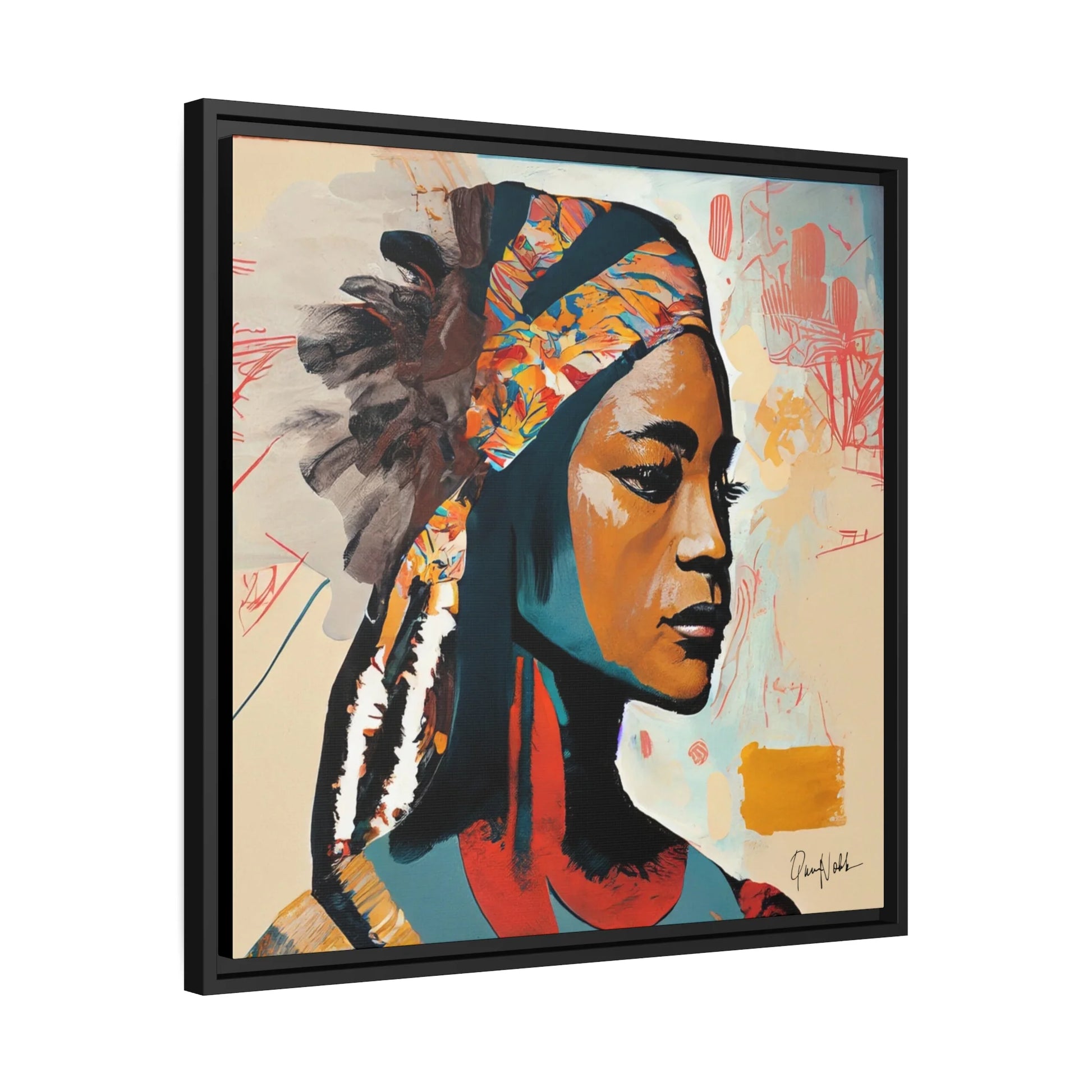 Native Indian Lady Portrait Canvas Wall Art with Frame