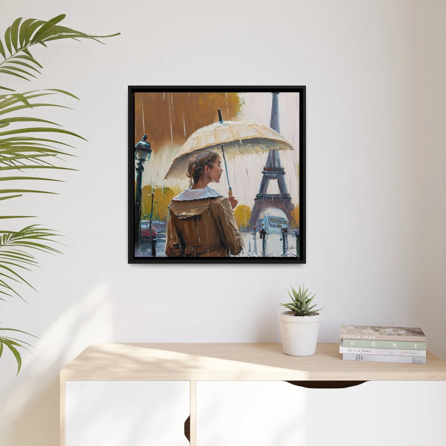 RAINING in PARIS Framed Canvas Wall Art - by Queennoble