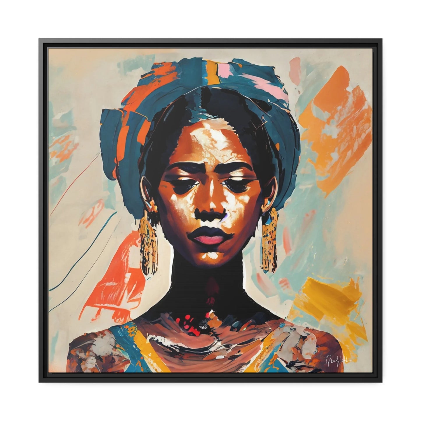 Woman with Turban Portrait Canvas Wall Art with Frame