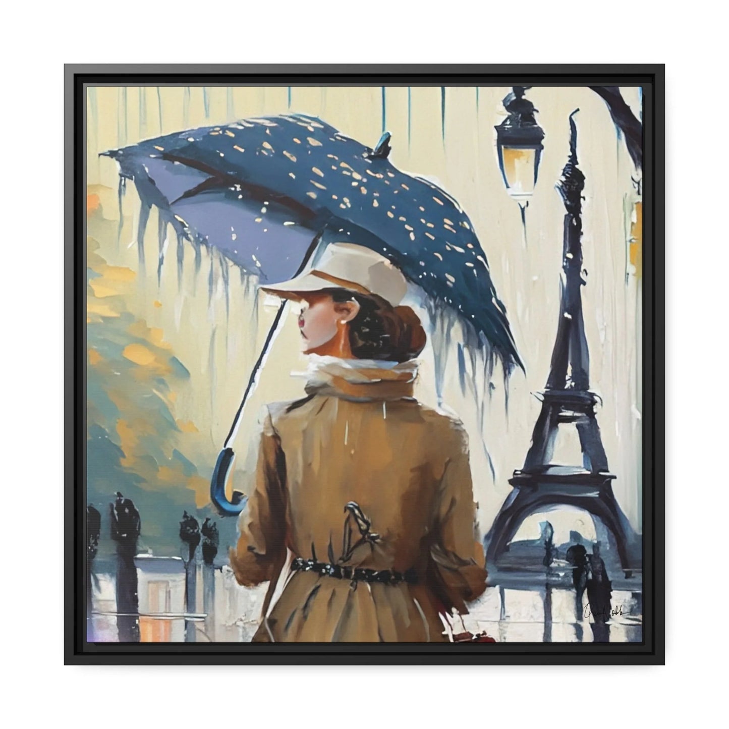 Framed Canvas Wall Art WOMAN in PARIS- by Queennoble