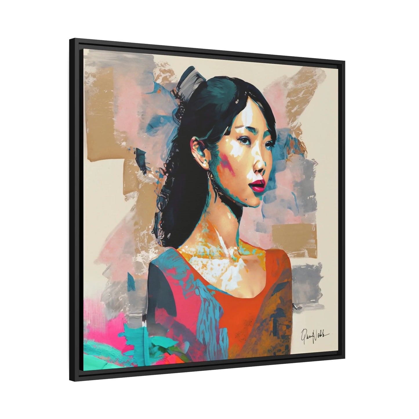 Asian Lady Beautiful Portrait Canvas Wall Art with Frame