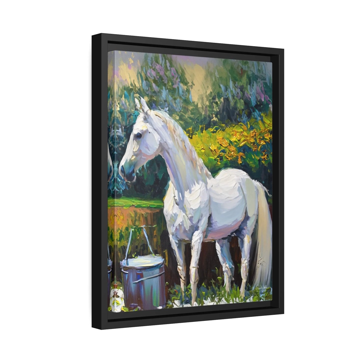 WHITE HORSE in the GARDEN Canvas Wall Art - by Queennoble