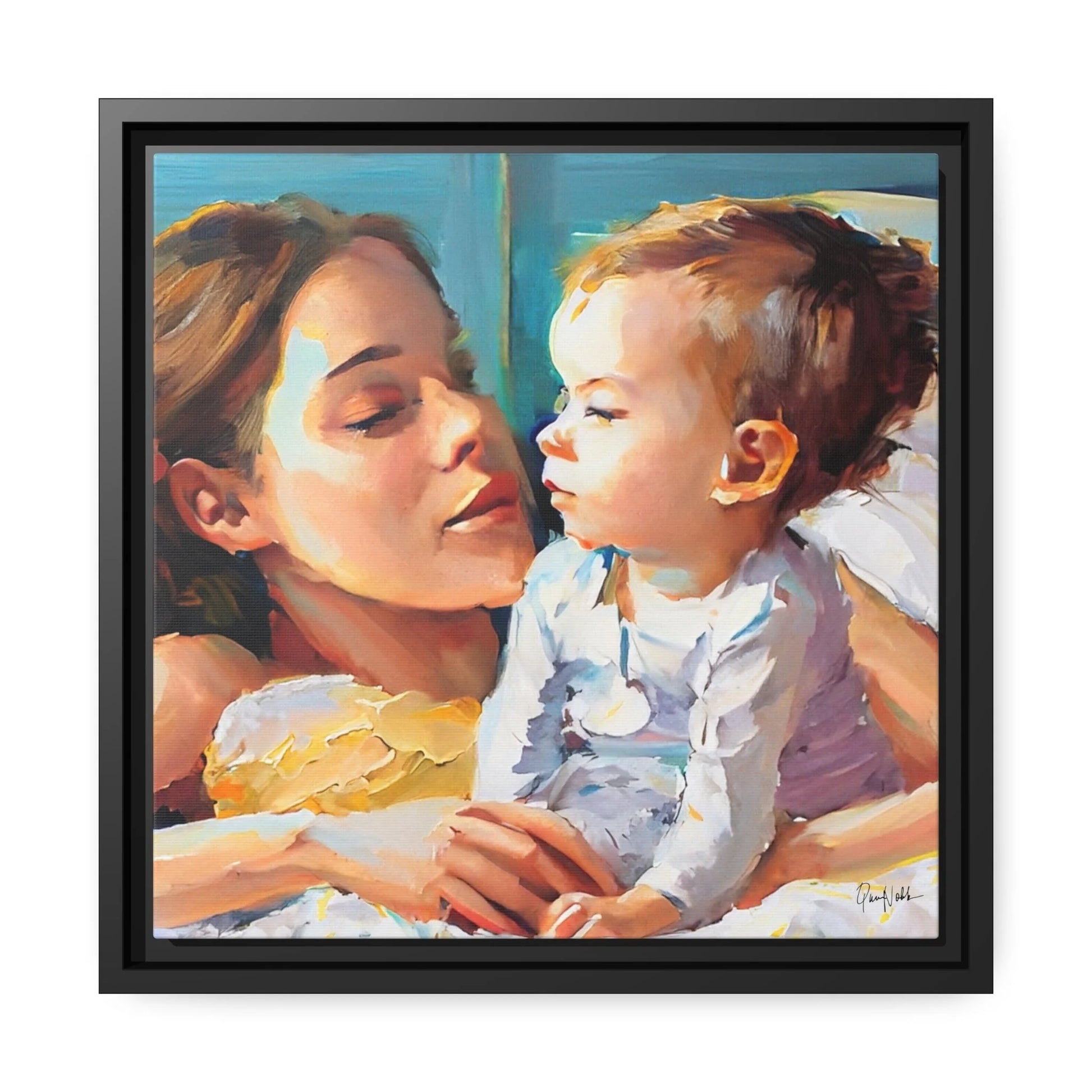 Framed Canvas Wall Art Mother and Toddler - by Queennoble