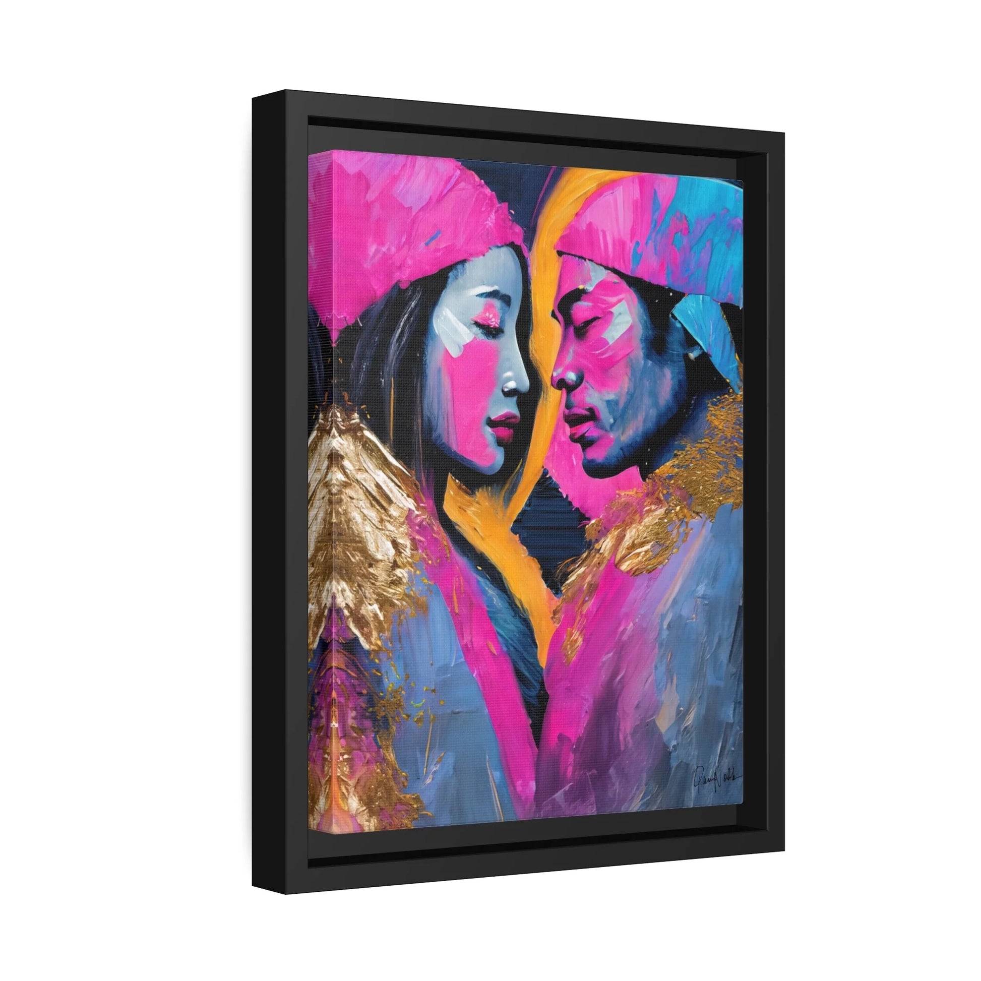 COLORFUL LOVE COUPLE PORTRAIT Canvas Wall Art - by Queennoble