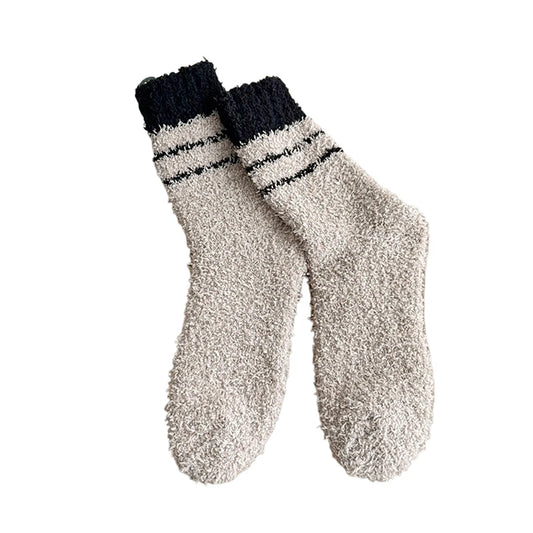 1 Pair Thick Thermal Solid Soft Fluffy Striped Socks Women Winter Warm Fuzzy Socks Cute Fashion Slipper Home Floor Sleeping Sock