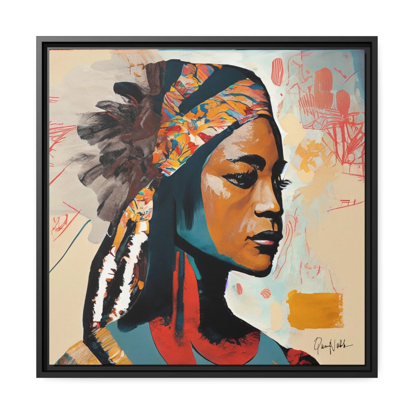 Native Indian Lady Portrait Canvas Wall Art with Frame