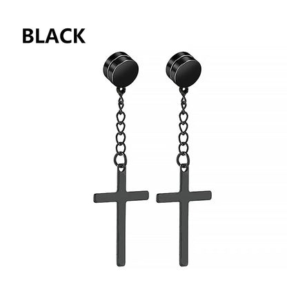 1Pair Punk Stainless Steel Cross Pendant Hoop Earrings For Men Women Not Fade Ear Rings Hip Hop Male Jewelry