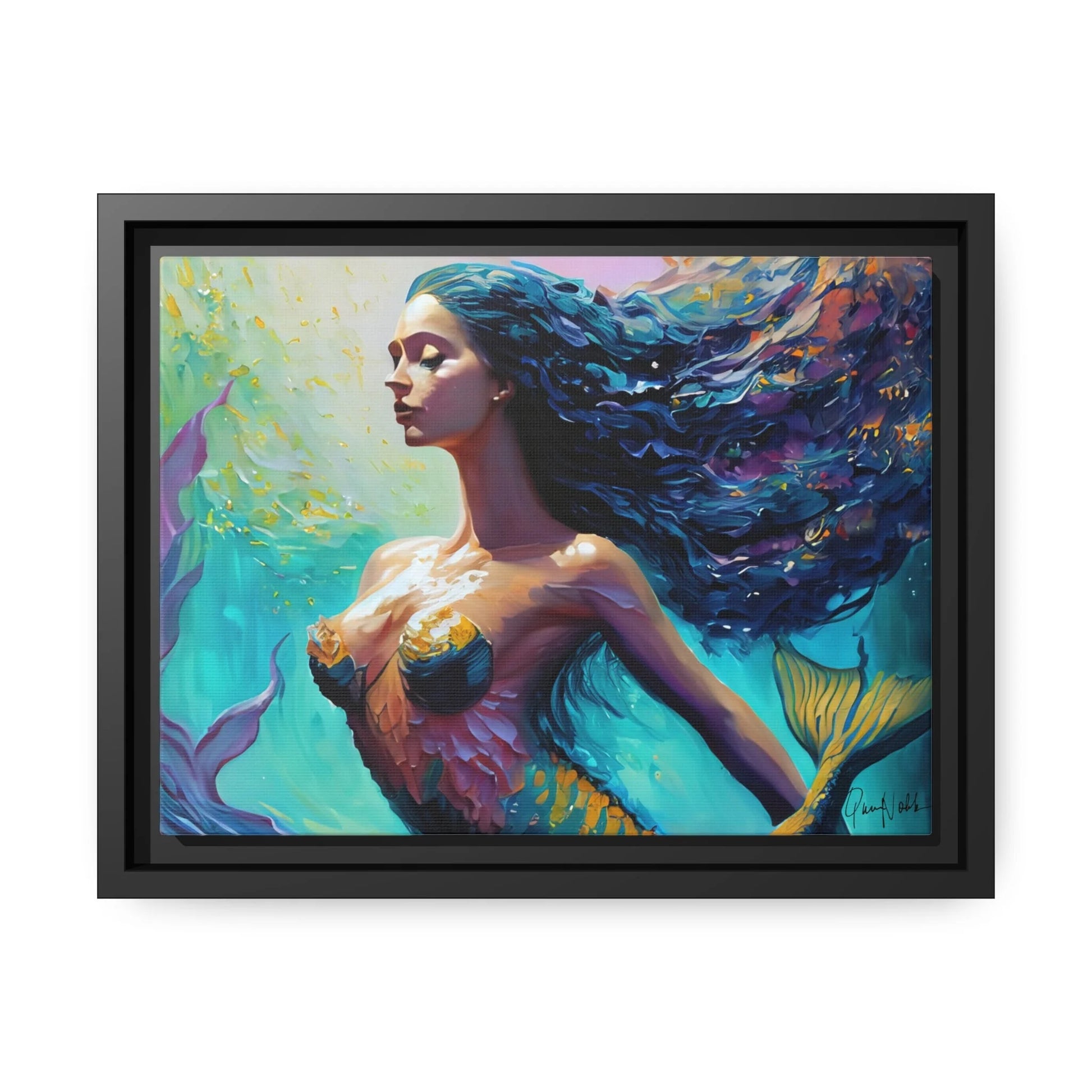 Mermaid Canvas Wall Art with Frame - by Queennoble