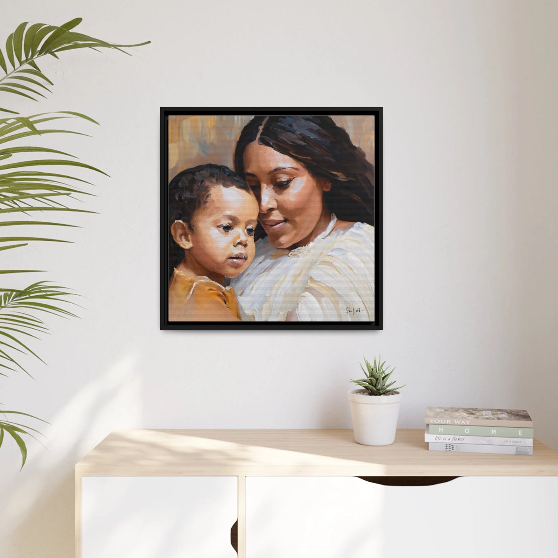 Mother and Child Portrait 2 Canvas Wall Art with Frame - Queennoble