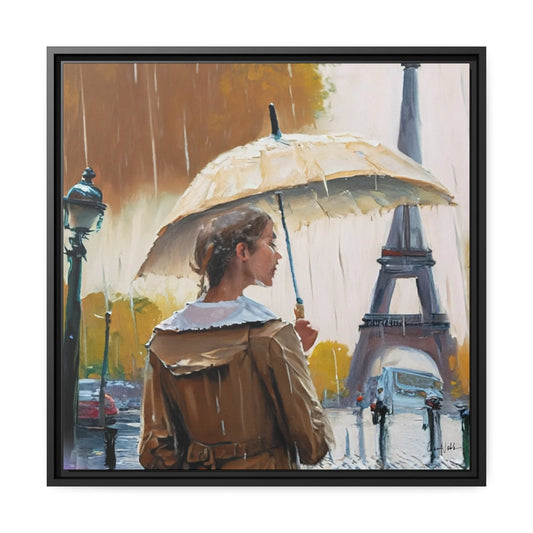 RAINING in PARIS Framed Canvas Wall Art - by Queennoble