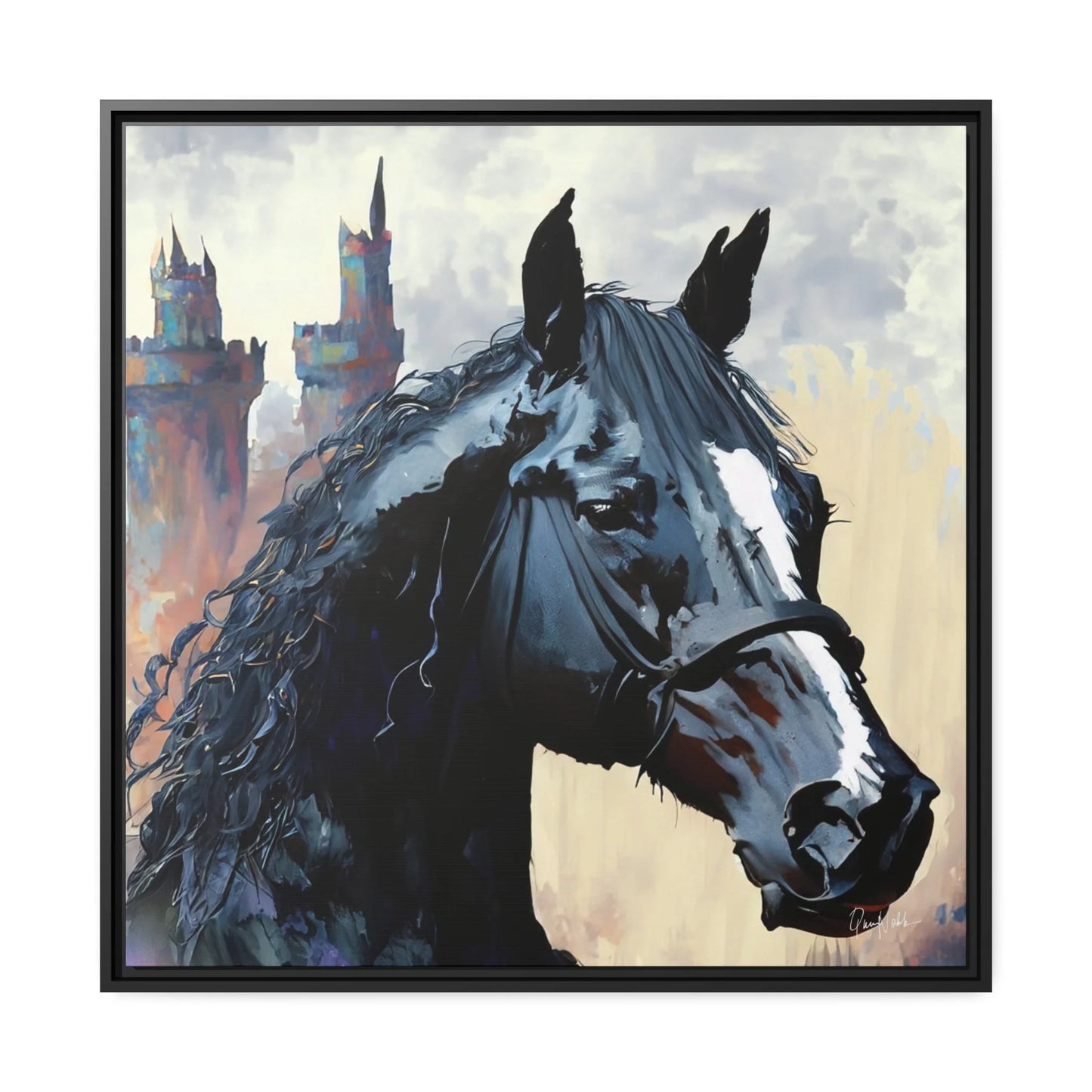 BLACK HORSE Framed Canvas Wall Art - by Queennoble