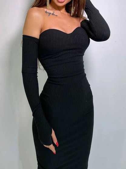 InsLucky-Women's Off-Shoulder Long Sleeve Midi Dress,Slim Bodycon Knitted Dresses,Sexy Office Lady Elegant Clothing,Autumn,2024