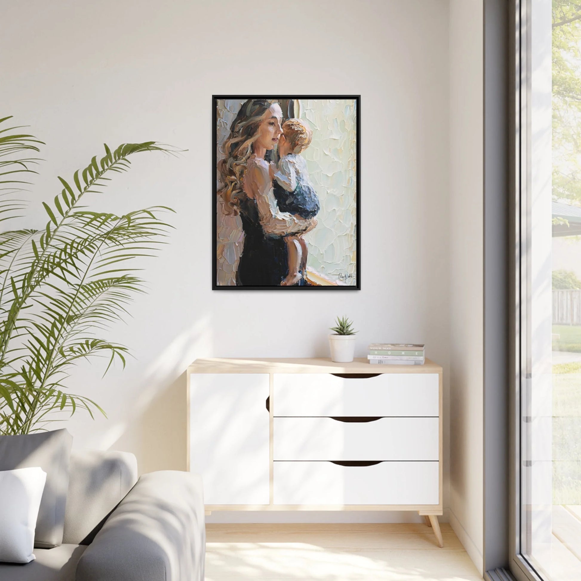 MOTHER and CHILD by the WINDOW Canvas Wall Art - by Queennoble